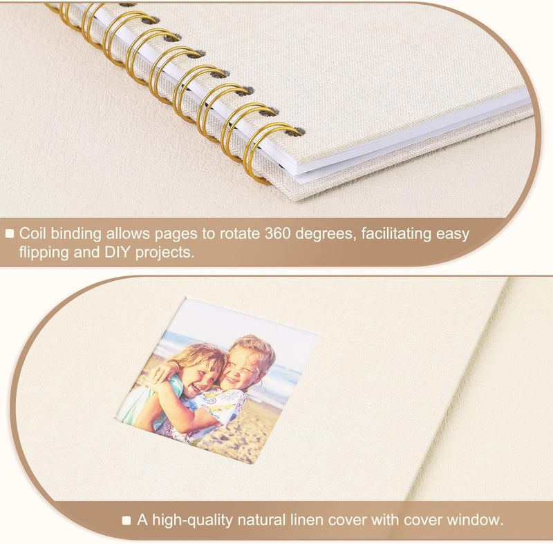Bonyomor Scrapbook Photo Album 8x8 Inches 40 Pages Hardcover Kraft Paper Linen Cover Scrap Book Memory Book DIY Scrapbook Albums for Wedding Baby Boyfriend Travel Anniversary Family, Beige - Image 5
